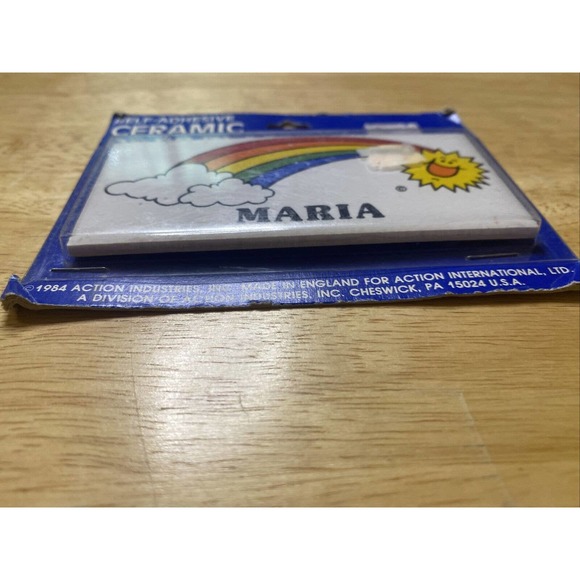 VINTAGE/RETRO MARIA RAINBOW&SUN NEW DEAD STOCK CERAMIC DOOR NAME PLAQUE 1984!! - Picture 5 of 12